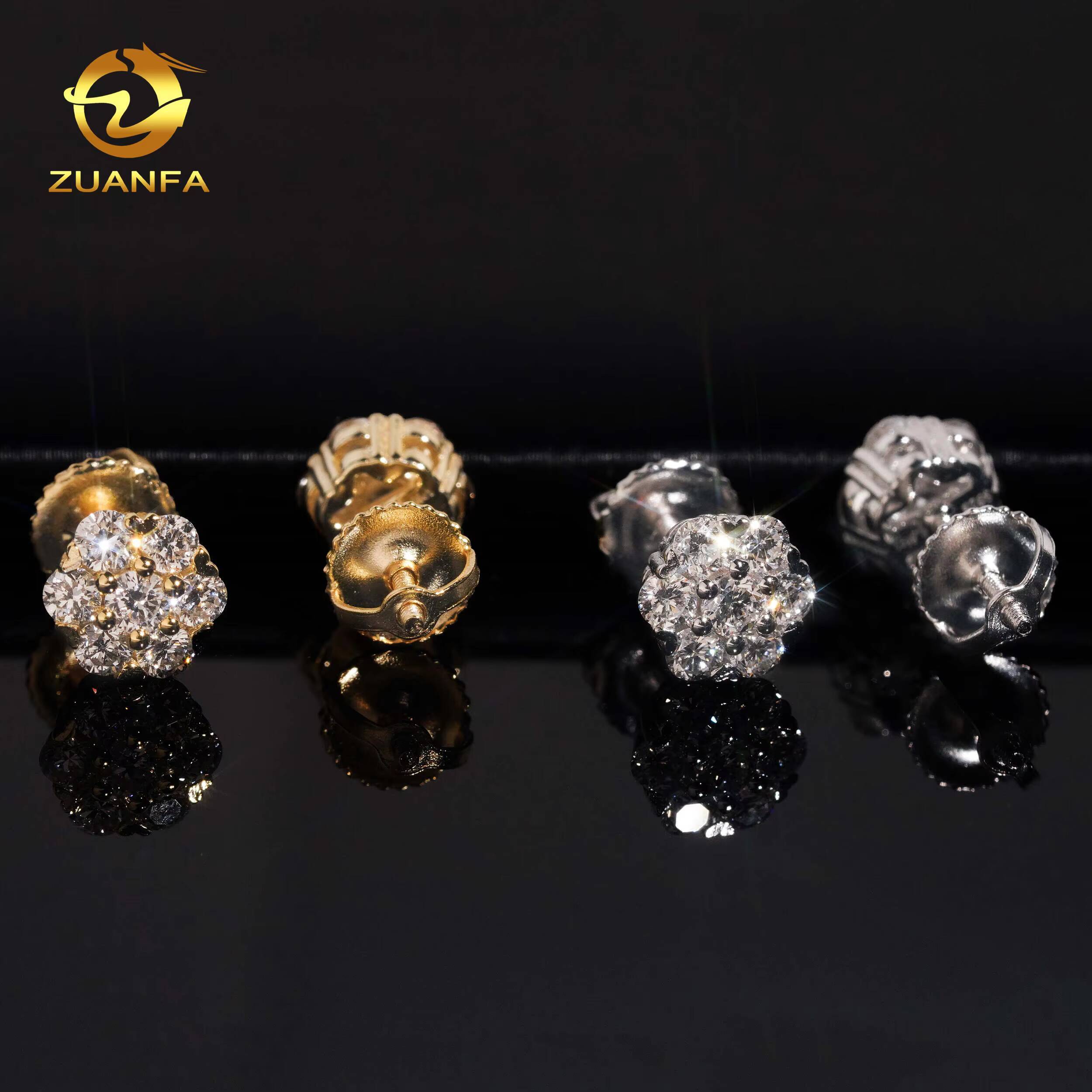 Ready to Ship Lab Diamonds HPHT Earrings Gold Plated 925 Sterling Silver Flower Design Screw Back Stud Lab Diamonds Earring
