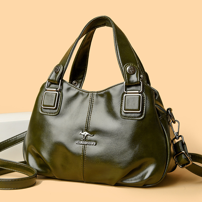 Oil Wax Leather Handbag for Middle-aged Women, Trendy Commuter with Multiple Compartments, Large Capacity Single Shoulder Crossbody Bag ddmymoon