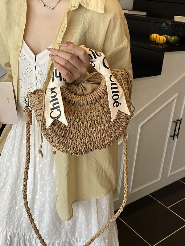 2025 New Design Woven Bag for Women - Fashionable Lettered Straps - Handheld Woven Shoulder Bag for Beach Vacation and Sand Beach Use free shipping