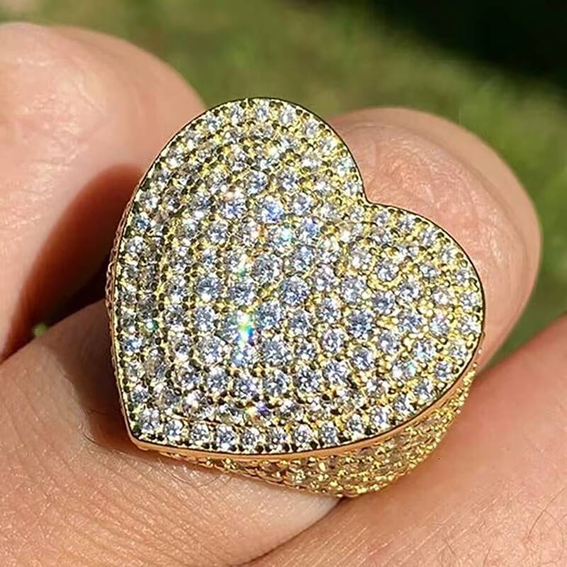 Pass Diamond Tester Hip Hop Jewelry 18K Gold Plated Luxury Solid 925 Silver Iced Out GRA VVS Moissanite Heart Shaped Men Ring