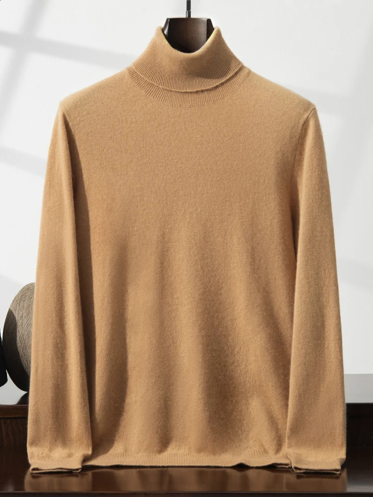 100% Pure Cashmere Knitted Sweater Mens High Collar Base Sweater Casual Solid Color Elegant Simple Autumn Winter Cashme 250806
