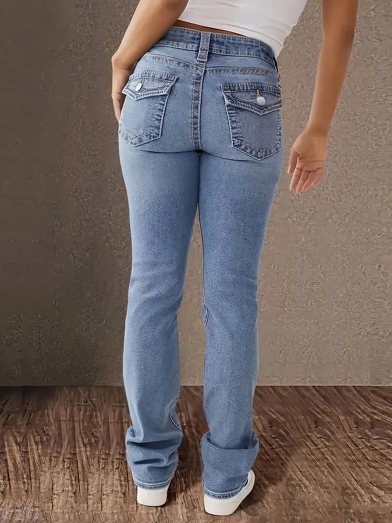 Women's Jeans Double Button Straight Leg Pants for Women - Comfortable Pocket Flap Design