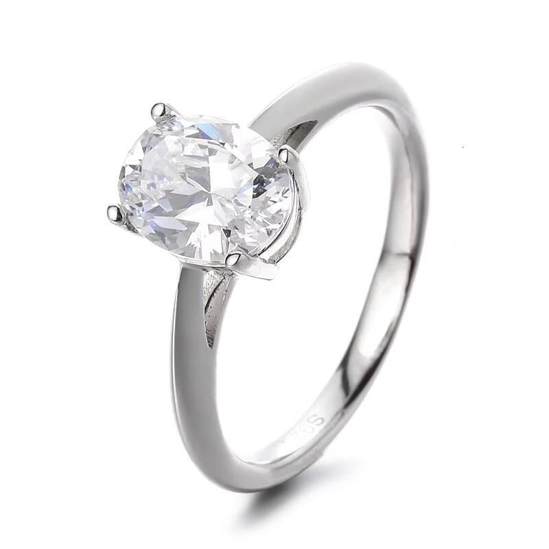 Wholesale Fine Jewelry for Women Fashionable Bling Oval Moissanite Rhodium Plated 925 Sterling Silver Ring for Girls