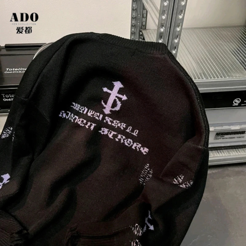 American Retro Gothic Print Pullover Sweaters Mens Y2K Street Leisure Trend Joker Sweater Couple Fashion Loose 250809