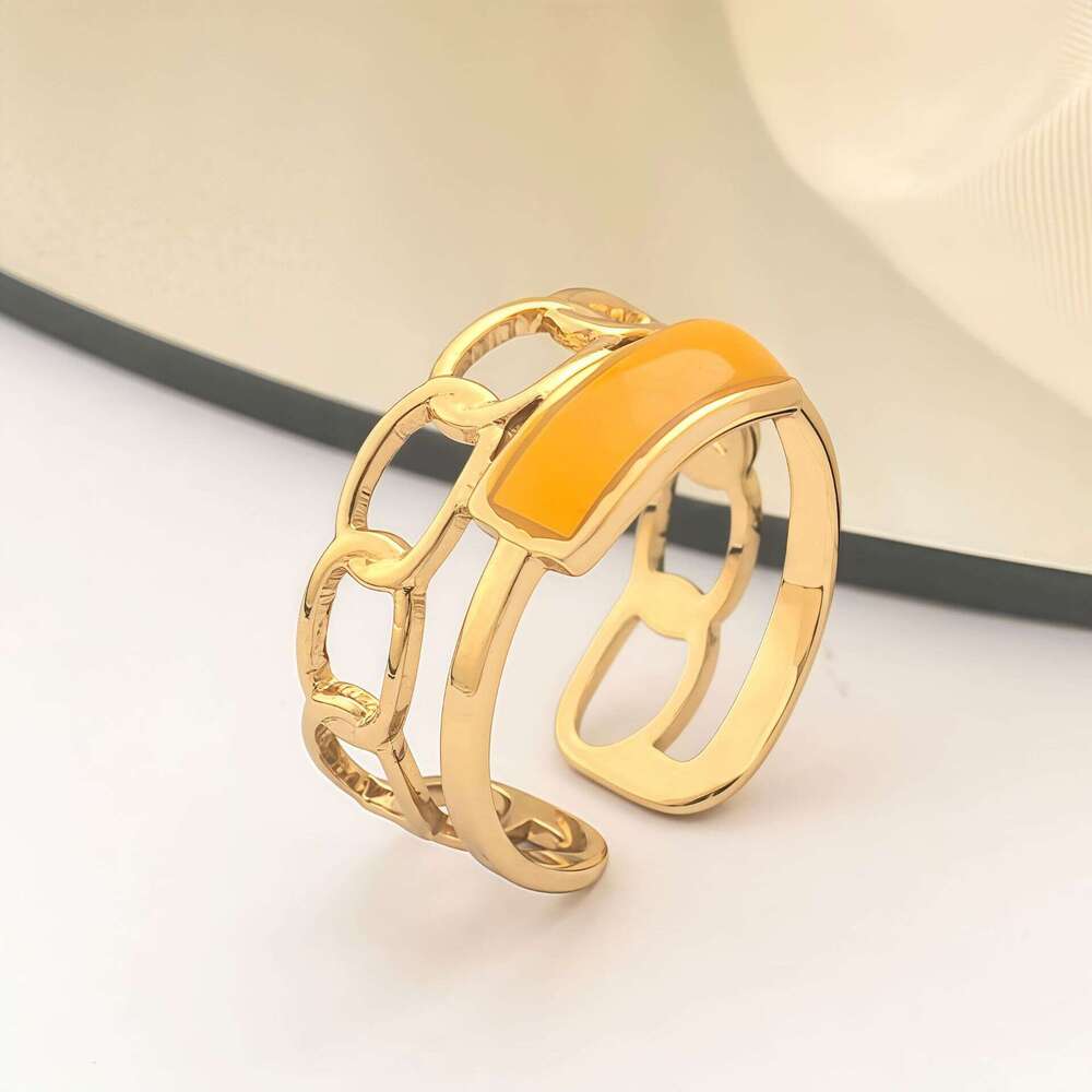 Stainless Steel High-End Feel, Personalized Hydraulic Open Ring, Inlaid with Zircon, Colorful Ring