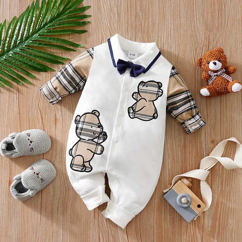 Newborn Clothes Gentleman Bear Embroidered Cotton Comfortable 0-18 Boys And Girls Spring And Autumn Long Sleeved Baby Jumpsuit Z250811