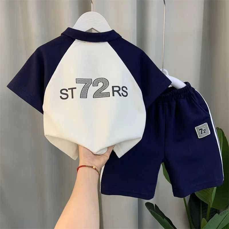 Boys Summer Short Sleeve Fashion Set Kids Lapel Pullover Shirt+Shorts 2pcs Boutique Baby Clothes Children 1-9 Year Sport Set Z250811