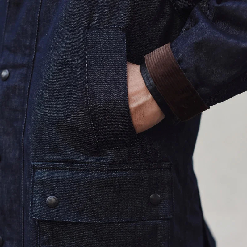 Sauce Zhan WaxFree Ranger Denim Coat Mans Rustic Terrain Trench Outlander Jacket Regular Fit 250804