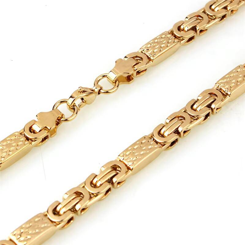 MJ Custom Design Stainless Steel Jewelry Chain Waterproof 18K Gold Plated Byzantine Chain Bracelet and Necklace Set for Men