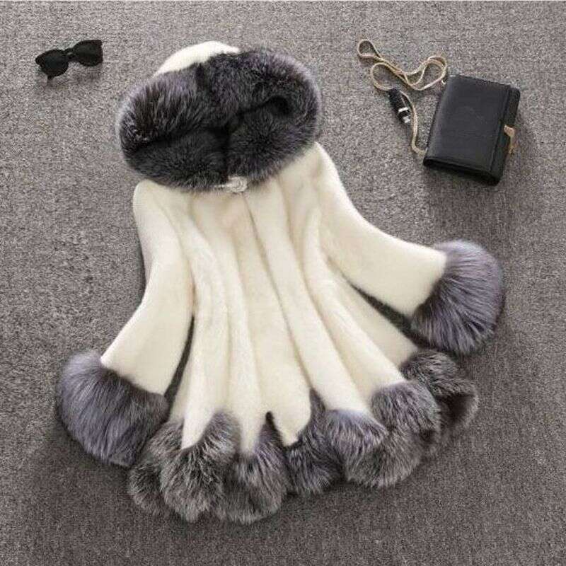 Women's Medium Length Hooded Fox Fur Mink Coat