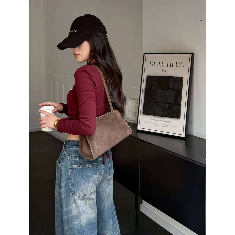 Women's Designer Brand Clip Tote Matte Suede Leather Geuine Grade Nubuckcowhide Female Armpit Shoulder Bag High-end New