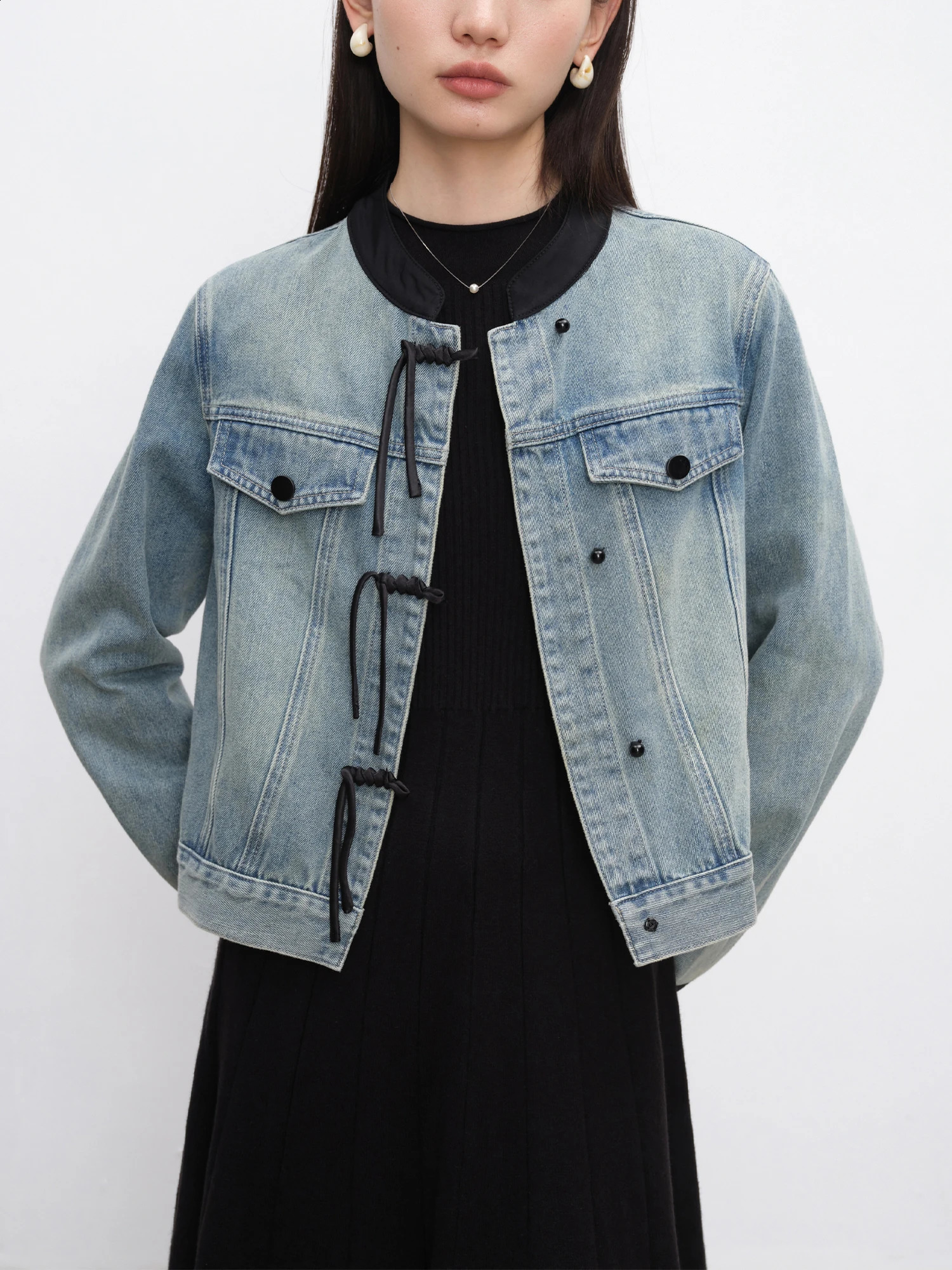 ZIQIAO Chinese Style Denim Jacket For Women Spring Autumn Jacket Casual All-match Coat 24ZQ93122 250804