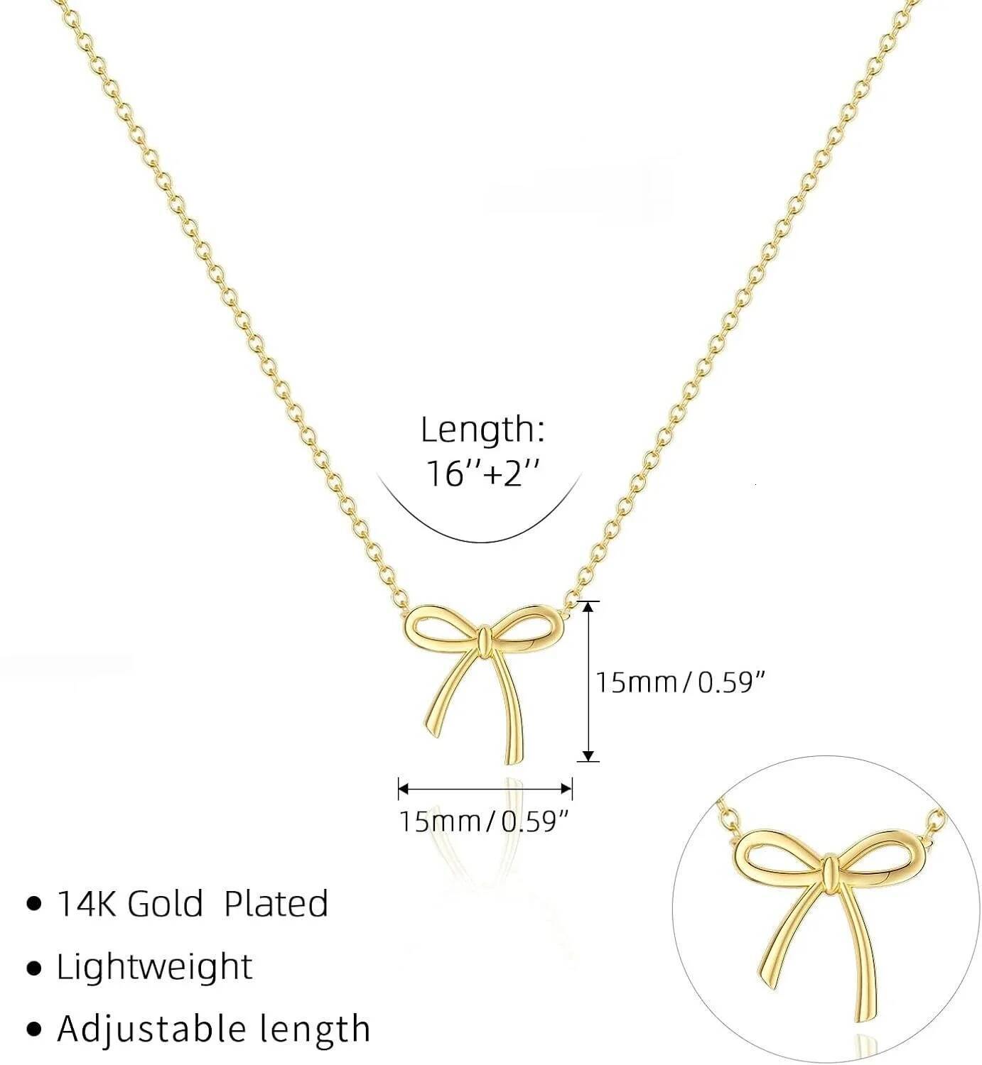 Gold Sier Plated Necklace Cute Bow Pendant Choker Chain Necklaces for Women Jewelry Gift