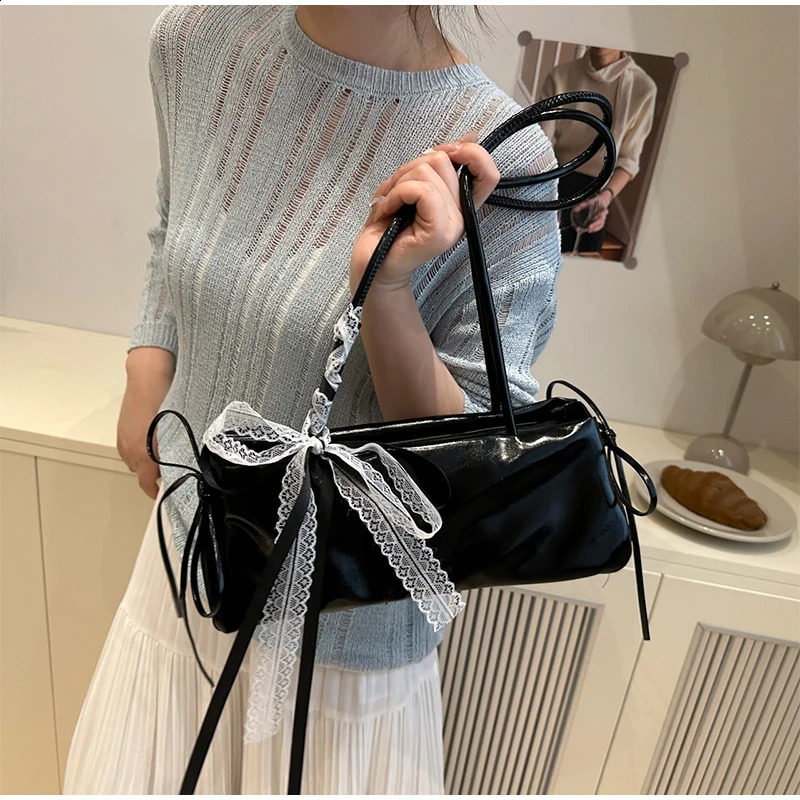 Fashion Elegant Shoulder Bag French Bow Lace Decoration Small Square Bag Ballet Style Handbag Casual Underarm Women Bag 250809