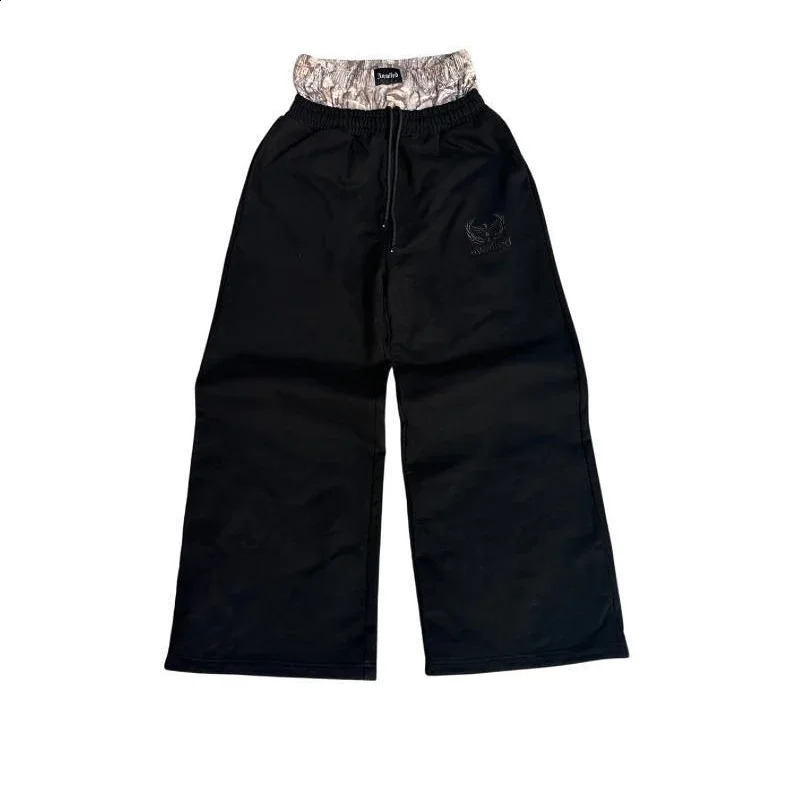 Mens Y2K Retro Sports Pants Double Cuffs Embroidered Camouflage Pattern Unisex Loose Pants Wide Leg Pants Trendy Casual Street 250811