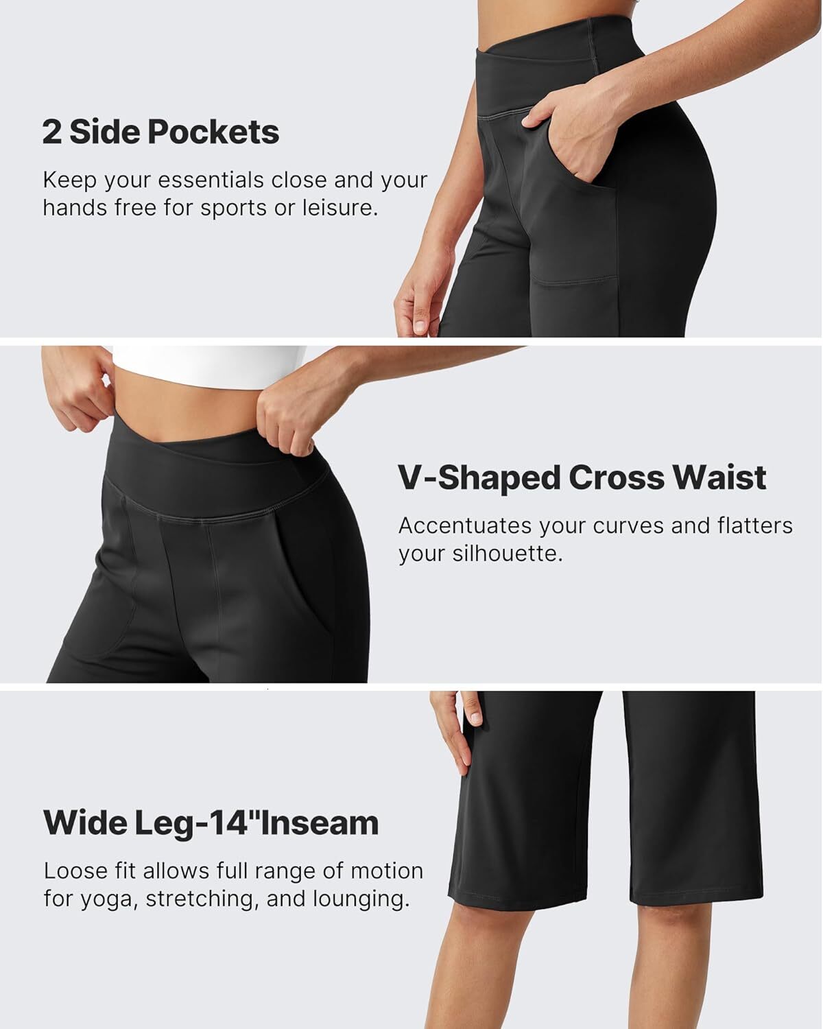 Capri for Women 14" Knee Length Wide Leg Yoga Capris Dressy Casual Summer Crop Pants with Pockets