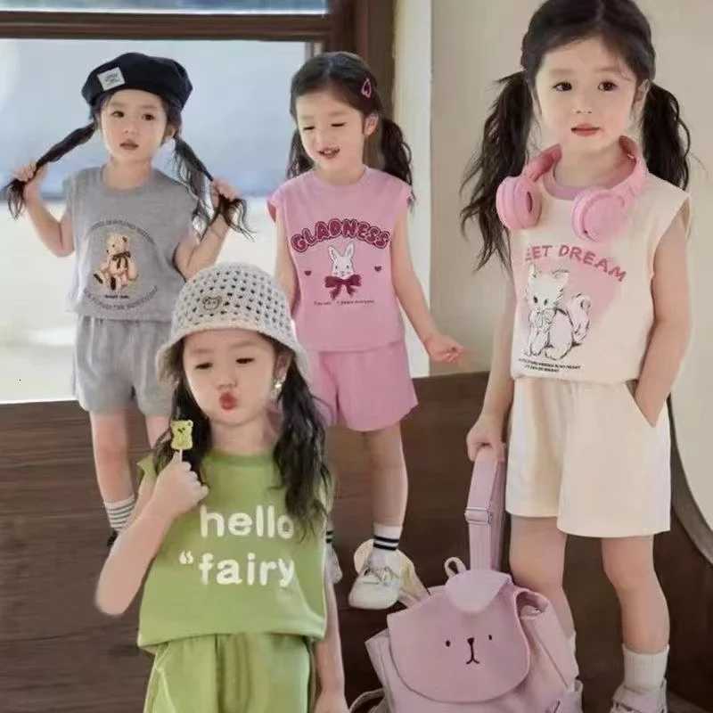 2PCS Kids Set Summer Cotton Girls Tops +Shorts Pants Baby Sleeveless Vest T-shirt Childrens Clothing Z250811