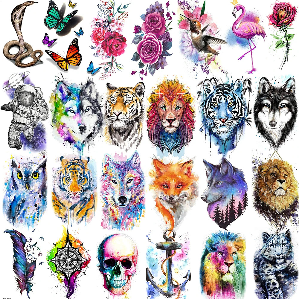 3D Watercolor Temporary Tattoos Animal Sticker Body Art Wasit Minimalist Tatoos For Men Waterproof Dreamcatcher Tattoo 250809