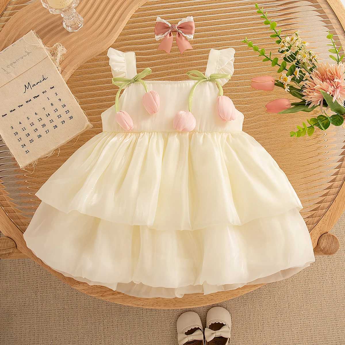 Baby Girl Clothes Summer Tulip Pattern Solid Color Halter Puffy Girls Dress Cute Casual Princess Dress for Baby Girl W250811
