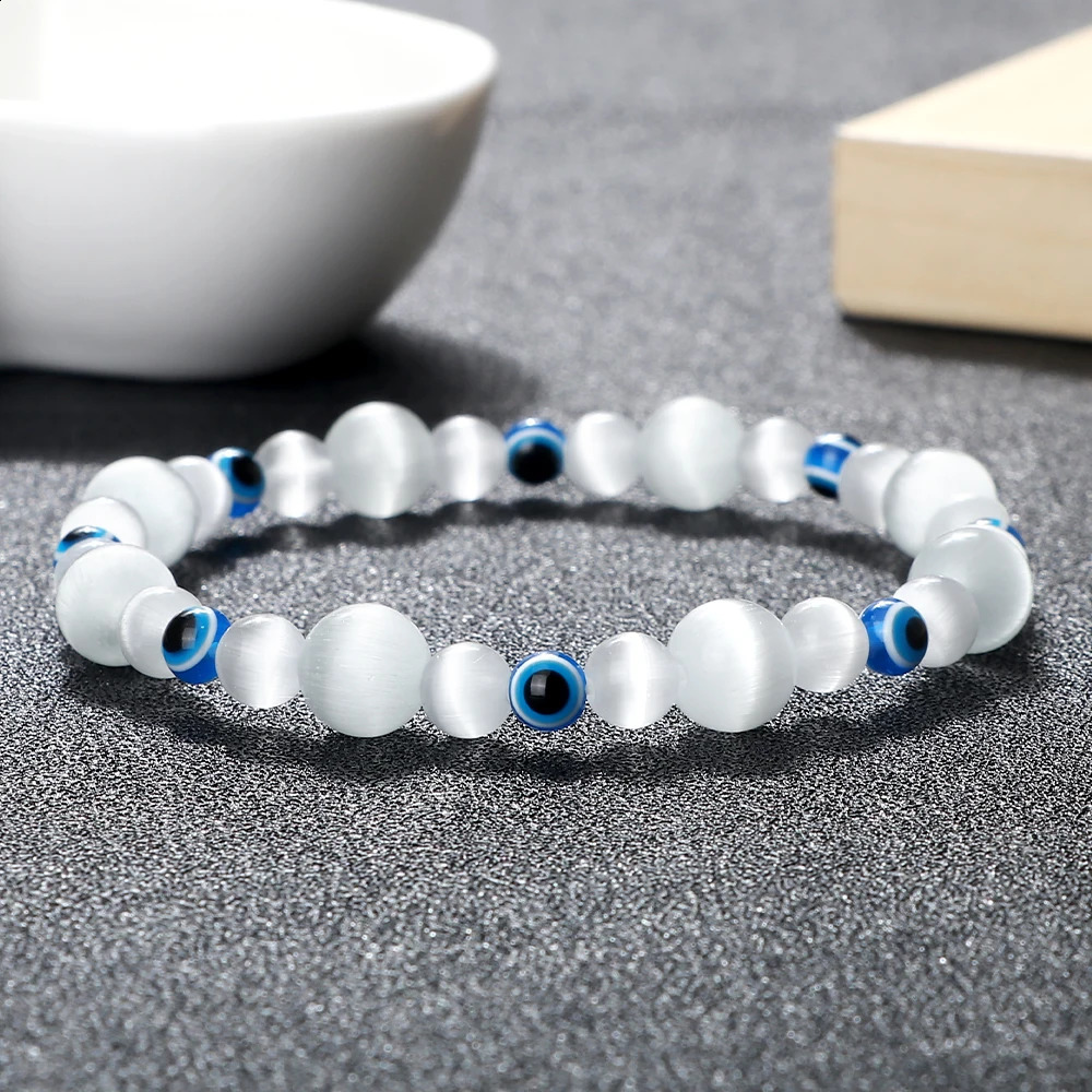 Blue Beaded Bracelets Natural Cat Eye Stone 6 8mm Opal Men Bangles Adjustable Women Bracelet Lucky Yoga Jewelry Gifts 250805