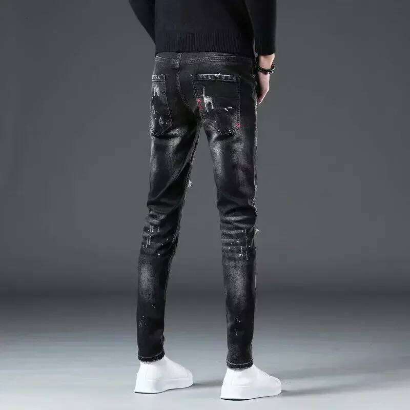 Trousers Ripped Torn Patch Man Cowboy Pants Slim Fit with Holes Men's Jeans Tight Pipe Skinny Broken 2024 Korean Autumn Goth Xs