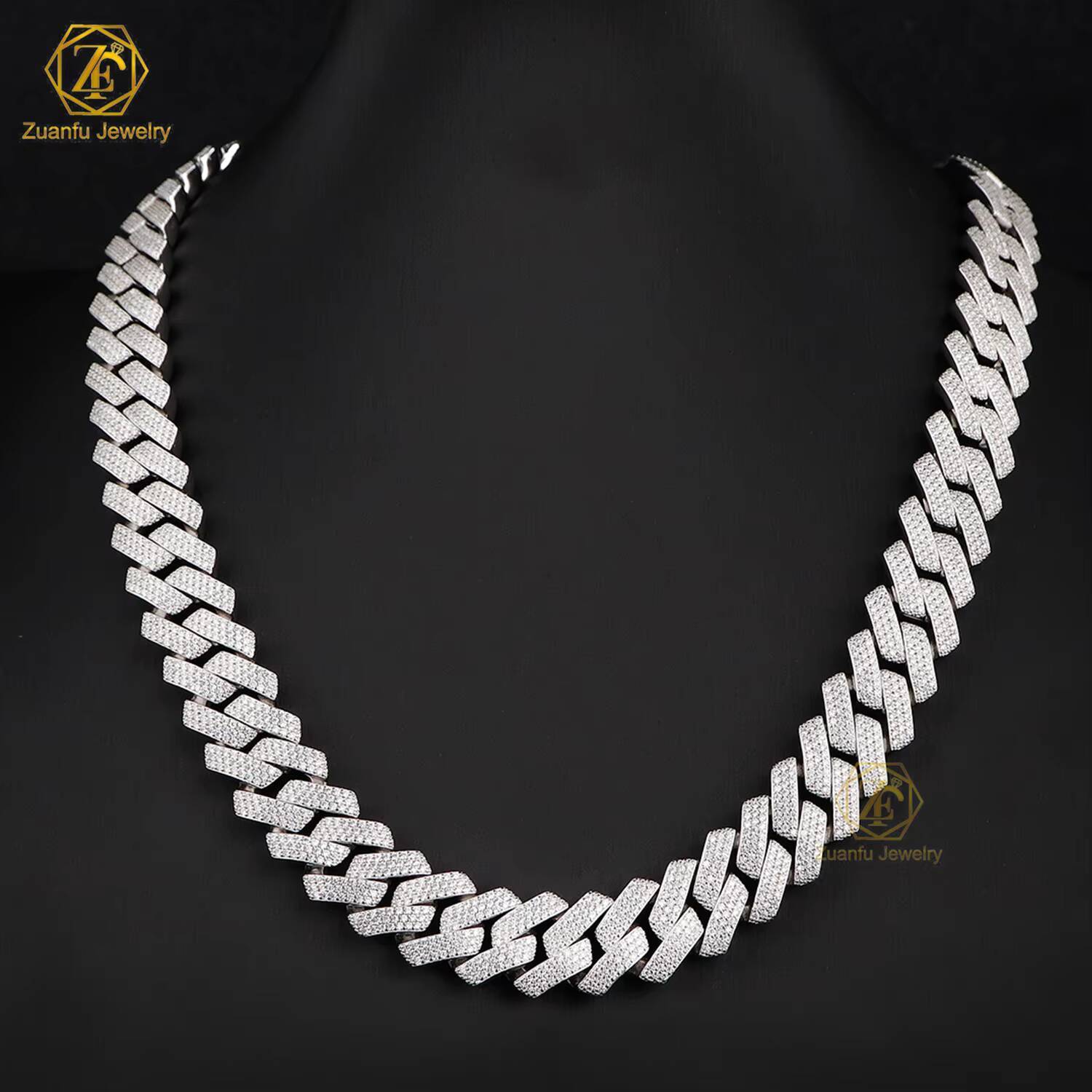 New Arrival Passed Diamond Tester 15mm 3rows Moissanite Chain Pass Tester Vvs Diamond Iced 925 Silver Miami Cuban Link Chain