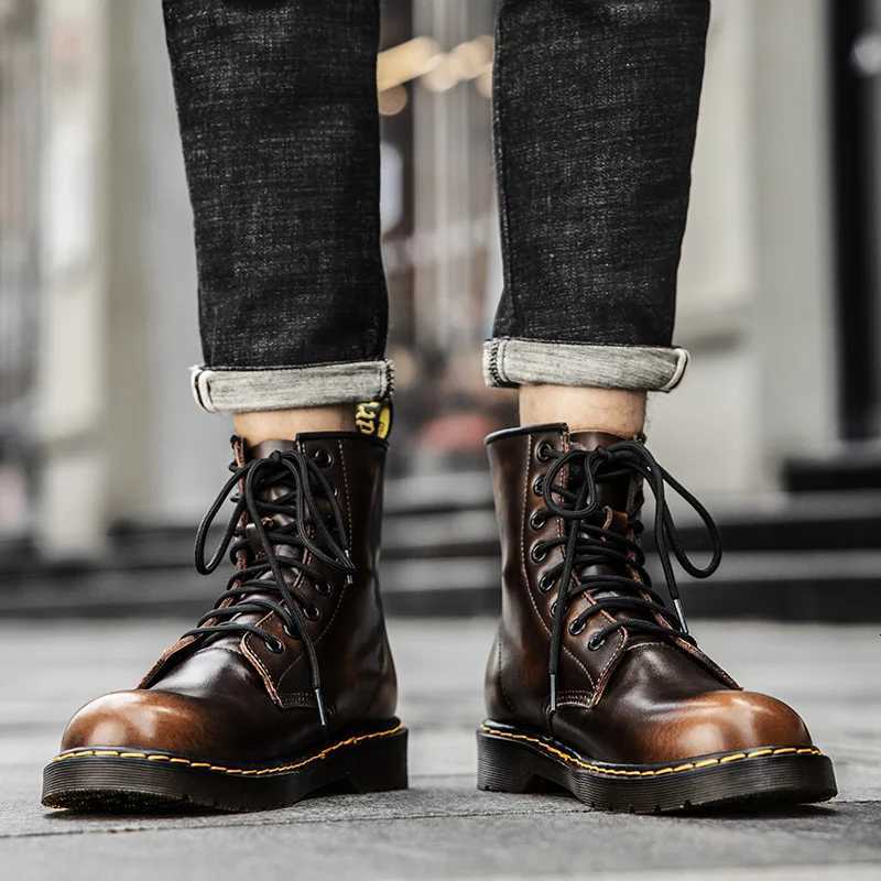 Mens high-top boots high-quality womens leather shoes outdoor 8-hole sports shoes mens lace-up ankle boots couple size 35-48 W250811