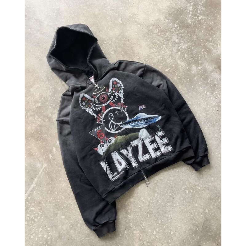 Printed Pattern Long Sleeve Pullover Hoodie Sweatshirt Jacket Trendy Street Style