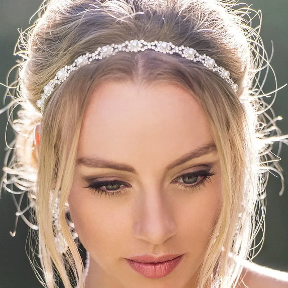 Fashion Women Elastic Headband Wedding Bridal Hair Chain Pearl Crystal Band Head Accessories 250804