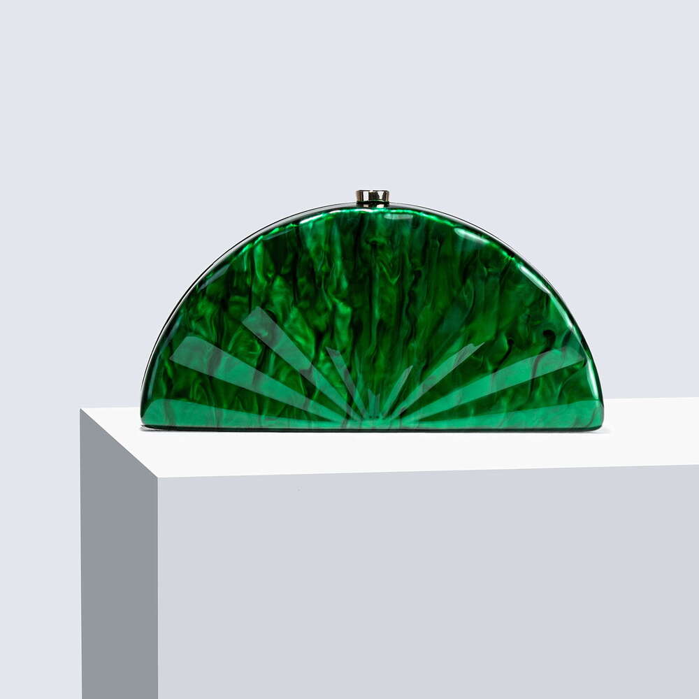 Women's New Crossbody Semi-Circular Fan-Shaped Acrylic Fashion Wedding Evening Clutch Bag
