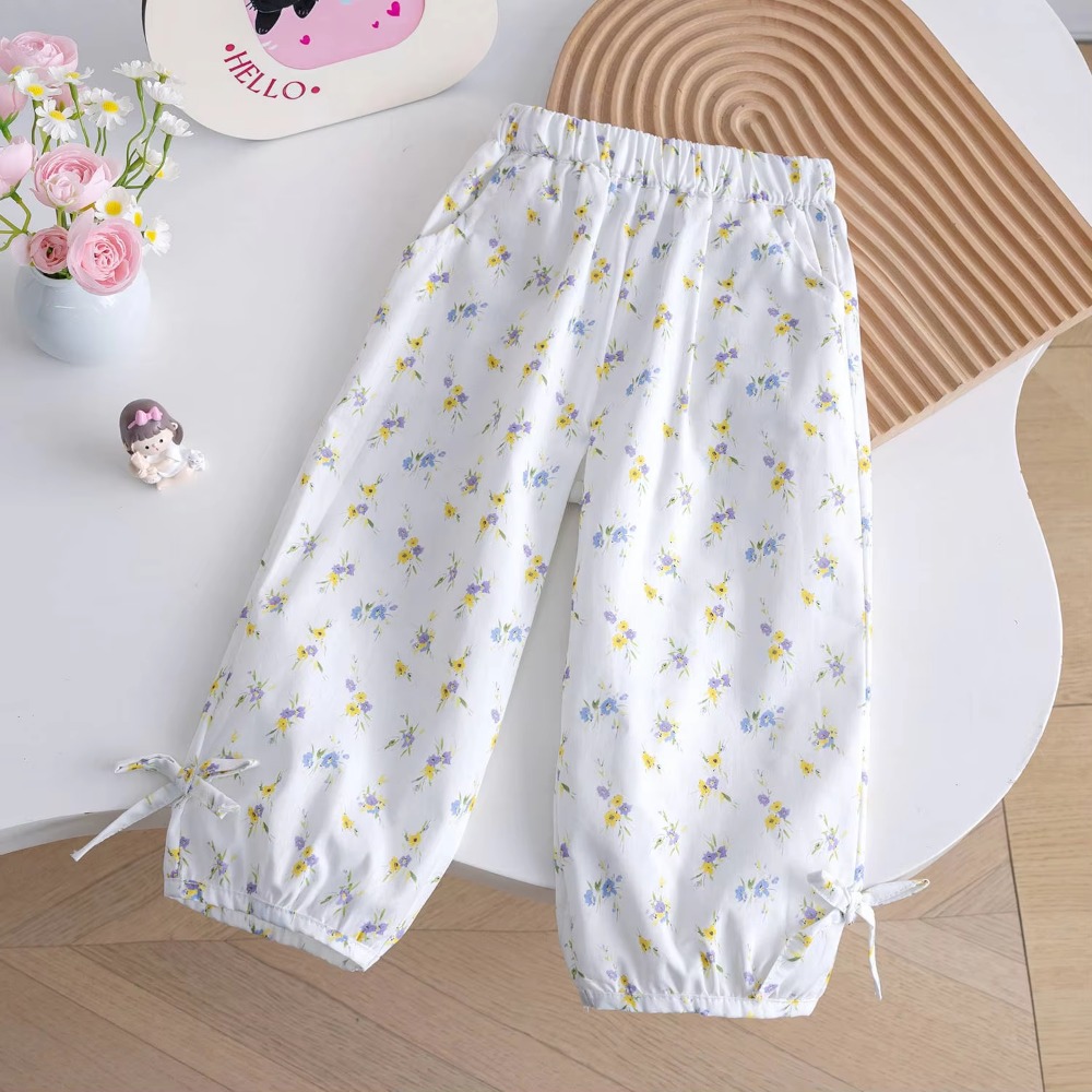 Kids Pants Dotted Floral Anti-mosquito Pants Bunched Lantern Slacks Girls Pants Kids Clothes for 2 To 6 Years