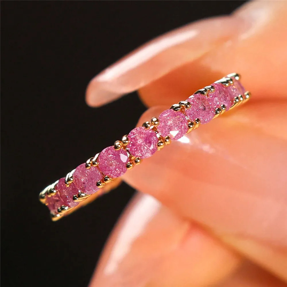 Cute Female Crystal Pink Stone Engagement Ring Vintage Gold Color Wedding Jewelry For Women 250807
