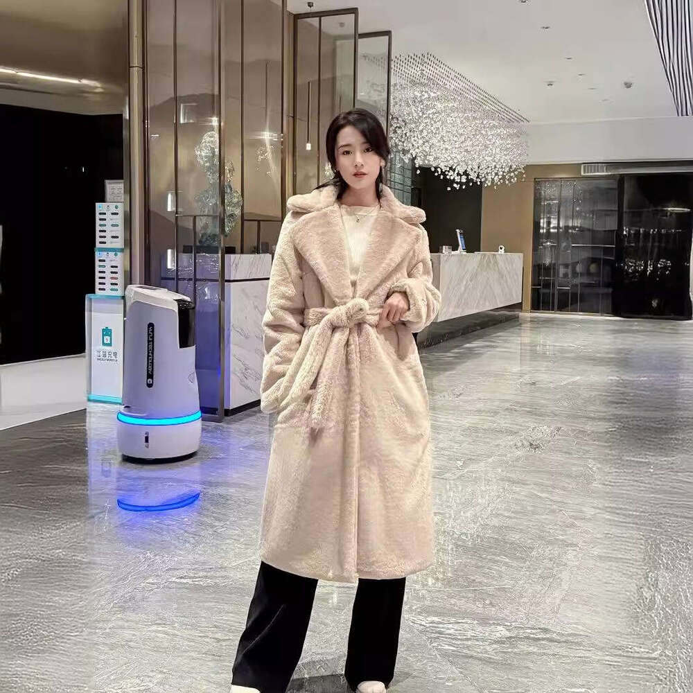 Women's belt-fastened coat, autumn and winter mink jacket, thickened cotton artificial fur