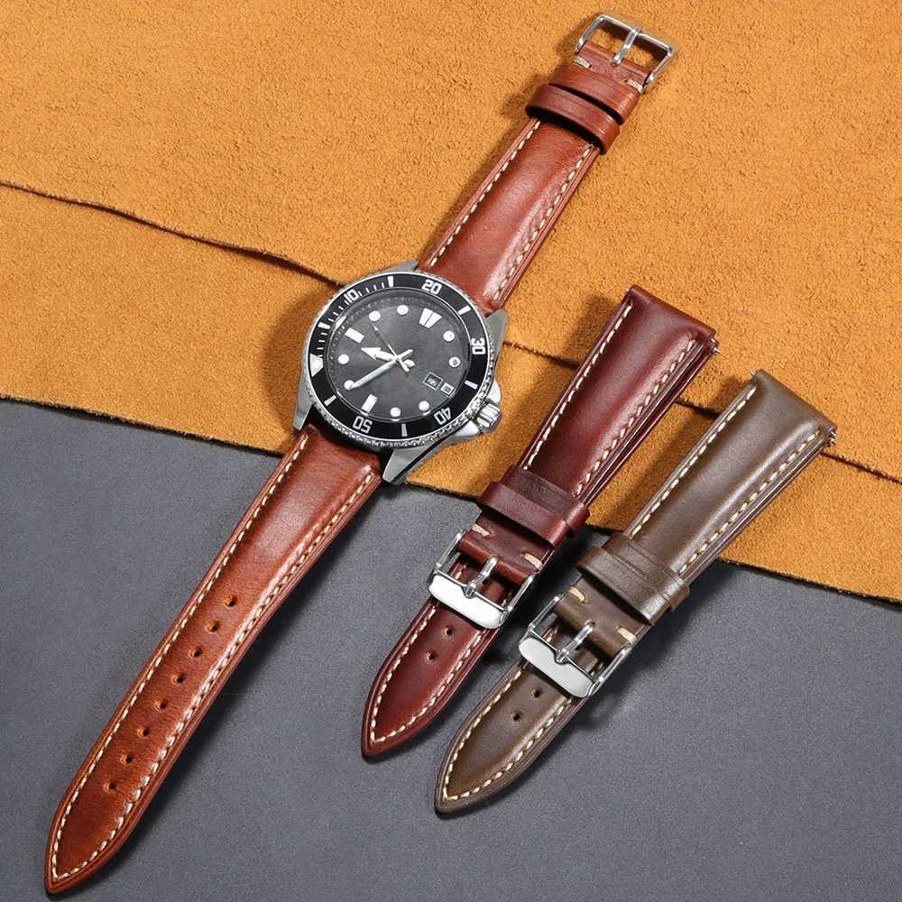 Vintage Oil Wax Genuine Leather Watch Strap 18mm 19mm 20mm 22mm 21mm Brown Watchbands for Samsung Galaxy Watch Band Bracelet W250811