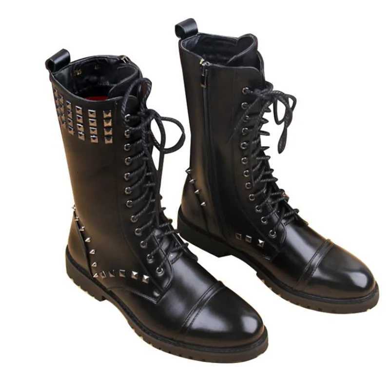England Style Boots Black Punk Motorcycle Boots For Men PU Leather Zipper Buckle Strap Warm Snow Boot Riveted Mens Boots W250811