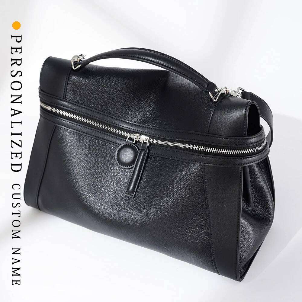 New high-end head-layer cowhide crossbody bag double zipper design buckle strap texture solid color commuter shoulder