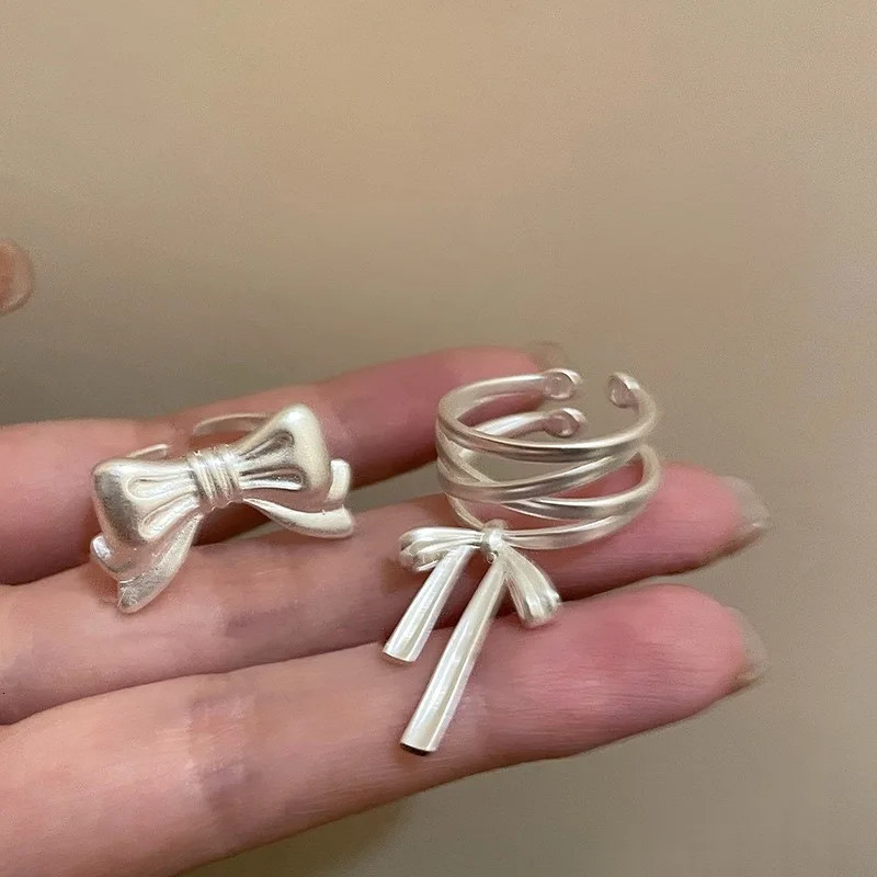 BF CLUB 925 Sterling Silver Rings For Women Girl Female Open Minimalist Retro Bow Ring Creative Anillos Bague Fine Jewelry 250805