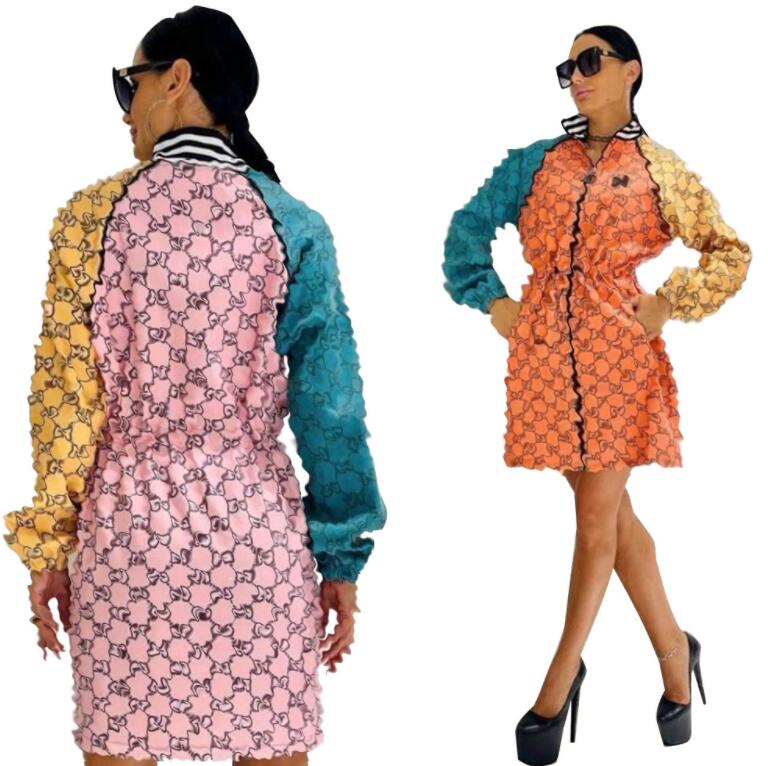 Luxury women's casual dress Autumn New Outdoor Fashion Printed Threaded Zipper Plastic Waist Women's Dress Y71365