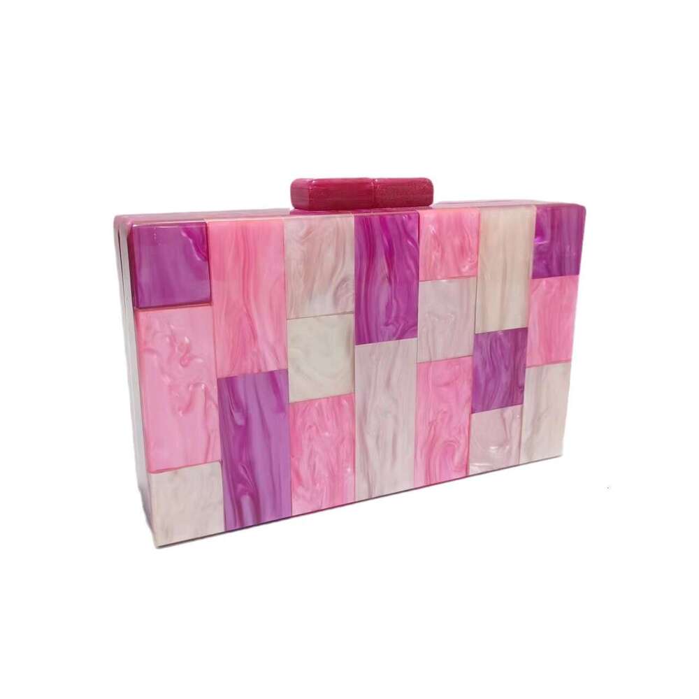 Women's New Color-Block Acrylic Evening Bag Single Shoulder Crossbody Wedding Banquet Clutch