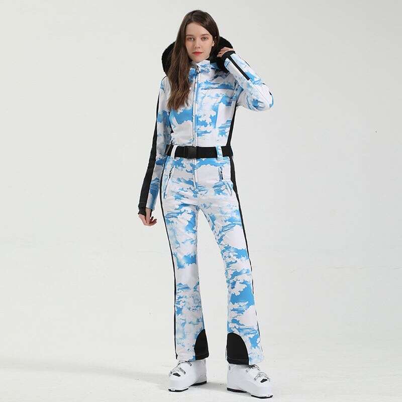 New female one-piece slim-fit snow pants outdoor niche waterproof warm double board ski suit