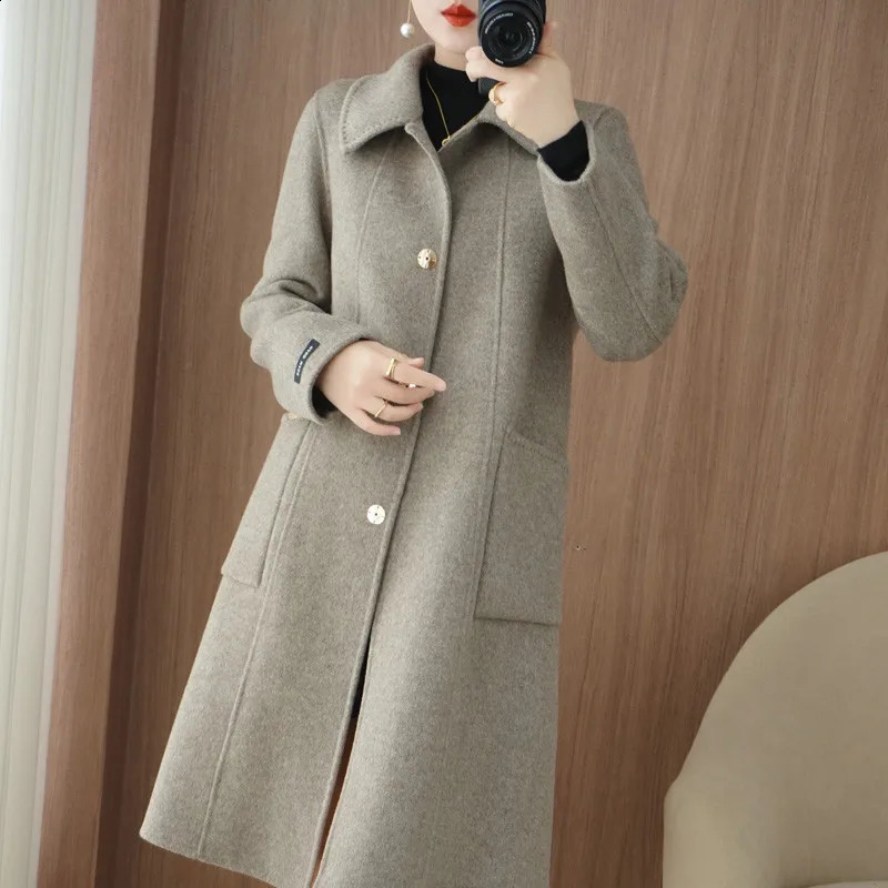 Winter Autumn Christmas Black Loose Long Wool Coat Jacket Belt Woolen Overcoat Korean Women Split Hem Cardigan Outerwear 250805