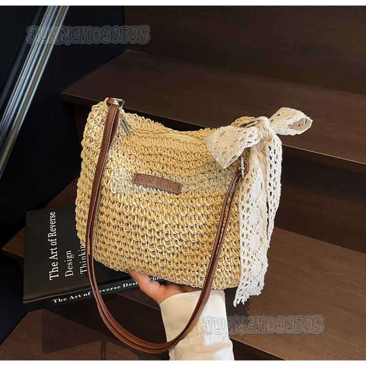Crossbody Woven Straw Bag for Women Large Capacity 2025 New Summer Versatile Bucket Bag Beach Vacation Beach Bag H250809