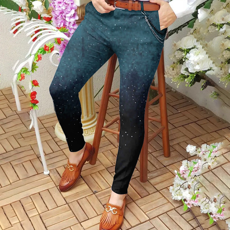 Men's long pants spring and autumn mid-waist straight-leg pants 3D printed slim-fit pants men's casual pants European size :S-3XL
