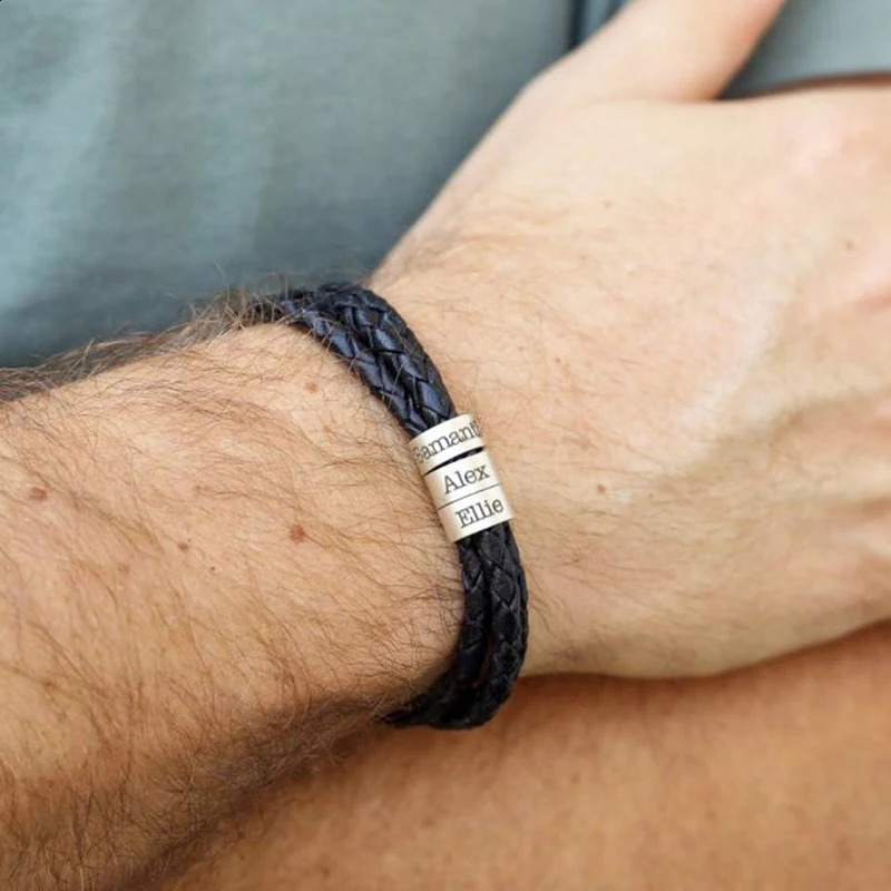 Personalized Names Men Leather Bracelet Braided Leather Bracelet Custom Family Names Bracelet Personalized Gift forFathers Day 250808