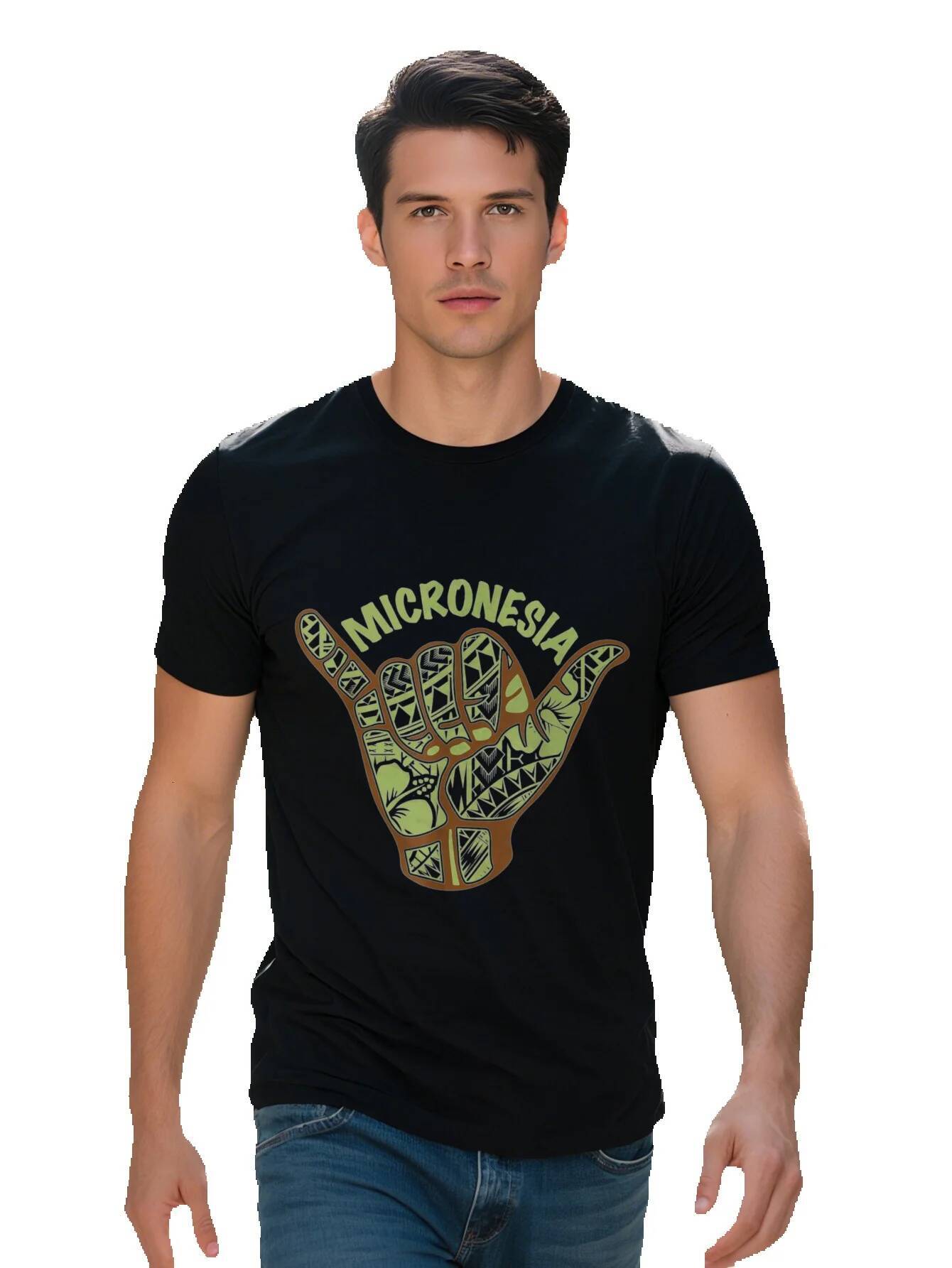 100% Cotton Micronesian Inspired T-Shirt Casual Crew Neck Short Sleeve Slight Stretch Knit Fabric Traditional 80abc faa32