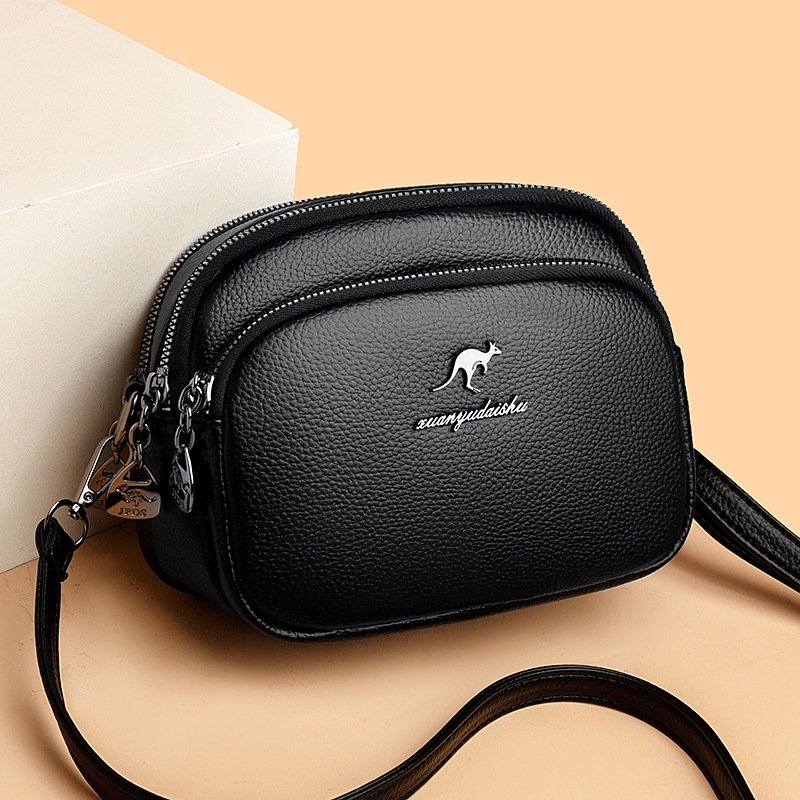 Hot Selling Soft Leather Three-Layer Crossbody Women 2025 New Fashion Simple Shoulder Small Square Bag for Middle-Aged Moms ddmymoon