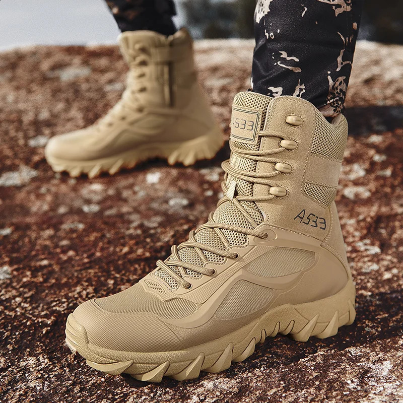 High Quality Mens High-Top Leather Boots Breathable Desert Combat Mens Boots Outdoor Shoes Non-slip Hiking Ankle Boots 250805