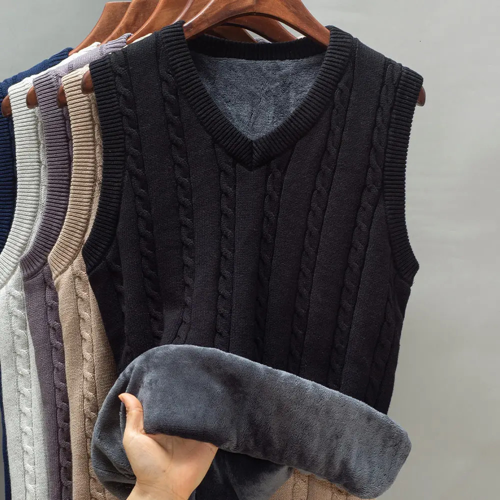 Autumn Winter Thick Fluffy Vest Men Women Warm Sweater Waistcoat Mens Sleeveless Knitted Yarn Casual Vneck Classic 250809