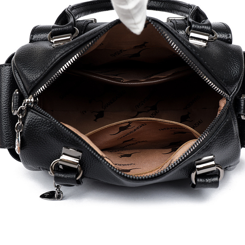 Soft Leather Boston Women's Handbag New Simple Commuter Multi-Pocket Large Capacity Shoulder Crossbody Bag ddmymoon