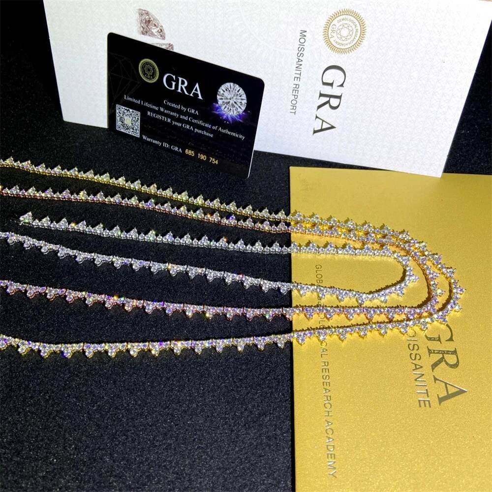 Moissminer 2.5mm Moissanite Tennis Link Chain Necklaces S925 Silver Choker Pass Tester Bracelets for Men Women Hip Hop Jewelry